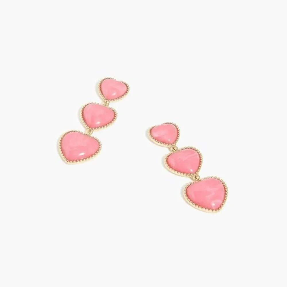 J Crew Women's Heart Titanium‎ Posts Drop Earrings Evening Party Pink
